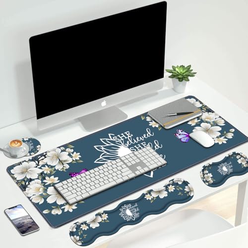 Ergonomic Keyboard Wrist Rest & Mouse Pad Wrist Rest Set, She Believed She Could So She Did Inspirational Quote Large XXL Gaming Desk Mat 31.5"x 11.8" with Non-Slip Base for Home Office Study Gaming - color: She Believed She Could So She
