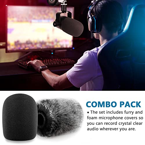 Windscreen Pop Filter Compatible with Rode Podmic, Procaster, Podcaster, NT1, NT1-A, NT2-A, NT-USB, K2, NT1000, NT2000,Mic Foam Cover +Furry Wind Muff Mic Cover Compatible with Rode Podmic,Combo 2Pack