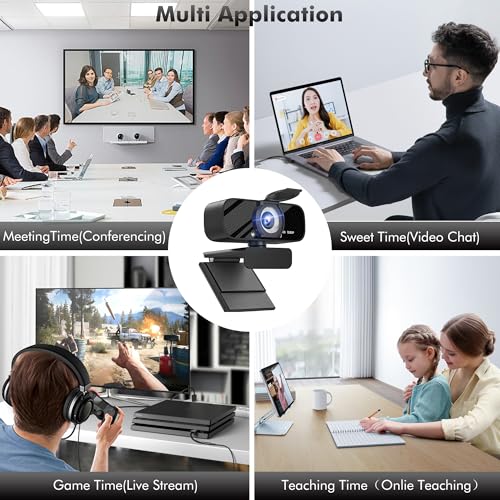 Gozvrpus USB HD Webcam with Built-in Microphone and Rotatable Tripod, 1080P Video, Wide Angle Camera, Privacy Cover, for Desktop PC or Laptop Computer (Grey) - color: grey