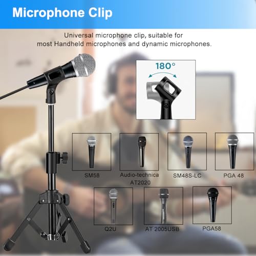 Mic Stand Desk, Table Mic Tripod Desktop Mic Stand Height Adjustable Small Microphone Stand for Desk with Pop Filter Shock Mount Mic Clip 1/4" to 5/8" Adapter for Blue Yeti Snowball - style: Pop filter + Shock mount