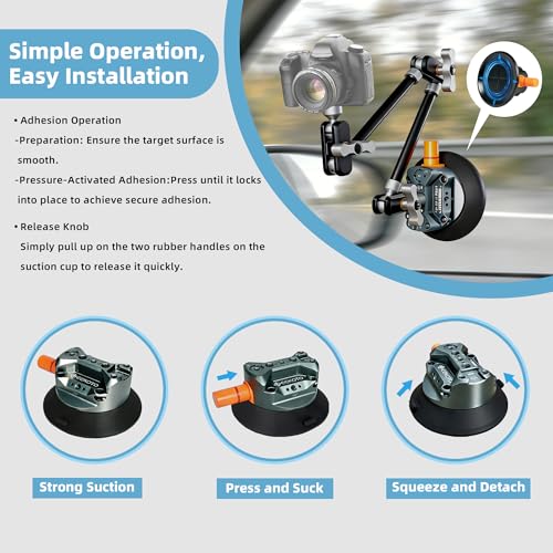 GEEKOTO 4.5” Suction Cup Mount with 22" Magic Arm,Camera Suction Cup Mount on Car Windshield/Dash/Window for iPhone/Action Camera/Content Creation/Live Streaming/Vlog - style: Suction Cup&Phone Clip
