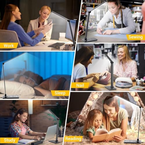 LED Desk Lamp for Home Office, 3 Levels Dimmable Desk Light with USB Charging Port, Small Study Lamp, Reading Light for Table, Black, 5000K - color: Black