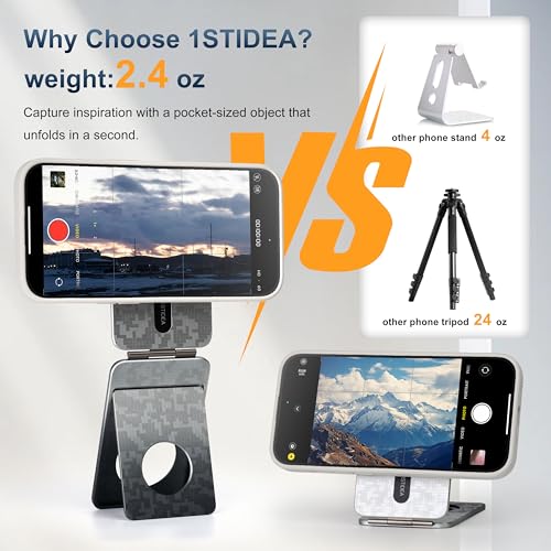 IST IDEA for Magsafe Tripod, Tripod for iPhone Lightweight Aluminum Alloy & Angle Adjustment & Strong Magnets iPhone Tripod Stand Compatible with 17/16/15/14/13/12 (Included Metal Ring) - color: Mosaic Grey
