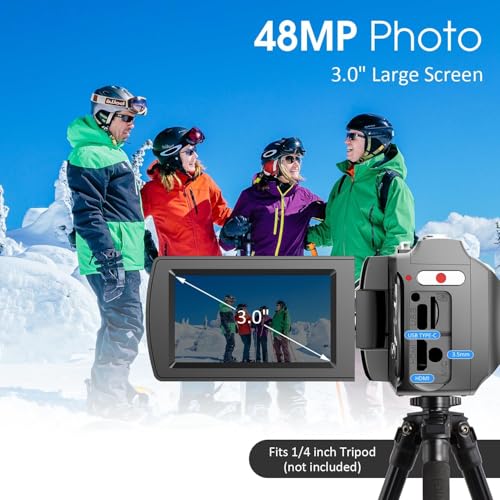 4K Ultra HD Video Camera Camcorder, 48MP Digital Recorder with Wireless Lavalier Microphone, 18X Digital Zoom, Remote Control, 32GB SD Card for Vlogging YouTube Travel