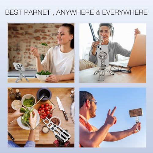 Magnetic Pocket Phone Tripod Foldable Compatible with Magsafe for iPhone 17/16/15/14/13/12 Plus Pro Max Series, Upgrade Mini Cell Phone Tripod Mount Handle Smartphone Desk Stand Travel All in One