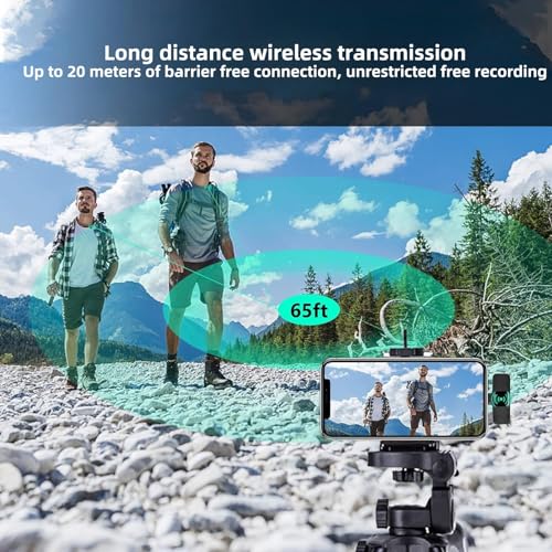 Wireless Lavalier Microphone - Mini Wireless Microphone with Rotatable Clip for iPhone Android, Clip-On Mini Mic for Phone Video Recording, Noise Reduction, Plug & Play (Grey)