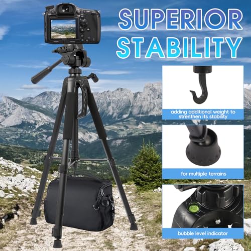 68” Professional Tripod Stand,Tripod for Camera & Cell Phone with Carry Bag and Phone Holder,Sturdy & Stable,Max Load 11Lb(Black),Compatible with Canon Nikon,Smartphone