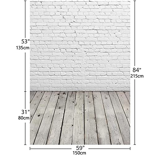 Allenjoy Fabric 5x7FT White Brick Wall with Wooden Floor Photography Backdrop Photo Background Prop for Newborn Baby Photoshoot Photographer - size: 5 x 7 ft