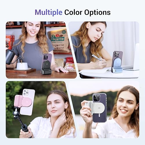 Magnetic Smartphone Shooting Holder Hand Grip Handle Snap On Phone Stand with Tripod Mount & Wireless Shutter Remote for iPhone 17 Air 16 15 14 13 12 Pro Max Android Vlog Video Photography -Light Blue - color: BLUE