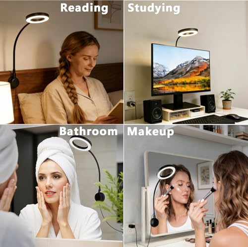 Suction Cup LED Desk Lamp for Computer Monitor, 3 Modes 10 Brightness, 7W USB Adapter, Flexible Gooseneck Ring Light for Desk, Fill Light, Office Home, Bedside, Reading, Study, Workbench, Black - size: 3.54IN