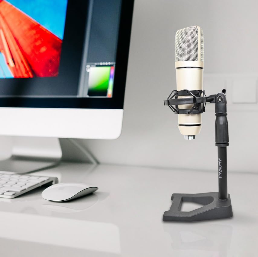 2 Pcs Mic Stand with Mic Clip Desktop, Adjustable Table Microphone Stand, 5/8β to 3/8β Metal Adapter, Heavy Weighted Base, for Blue Yeti Snowball Spark Fifine K669 AT2020 Shure SM58 SM57