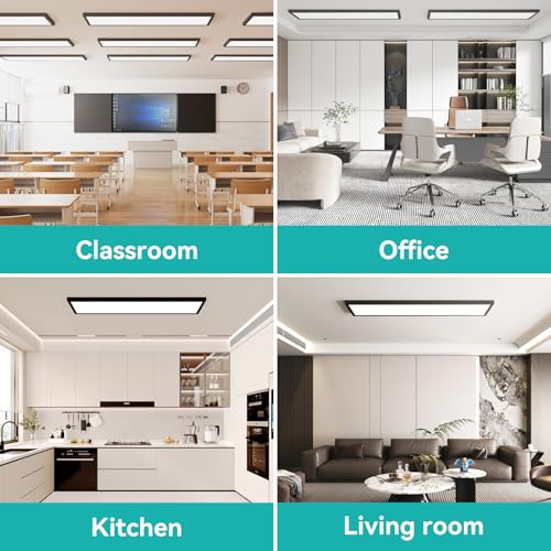 1x4 LED Flat Panel Light Surface Mount 50W 5500LM 12Pack Black | TRIAC Dimmable LED Ceiling Light, Selectable 3000K/4000K/5000K, 120V, for Garage, Kitchen, Office, Commercial Use - color: Black, size: 1x4FT 12PACK