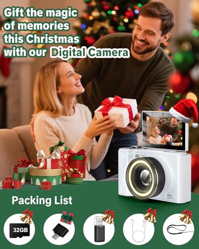 W & O Digital Camera for Teens,Kids Digital Camera with 32G SD Card,3" 180° Flip Screen Cameras for Photography Vlogging with Fill Light,Y2K CCD,Point and Shoot Digital Cameras for Kids,Teens(Cream) - color: cream