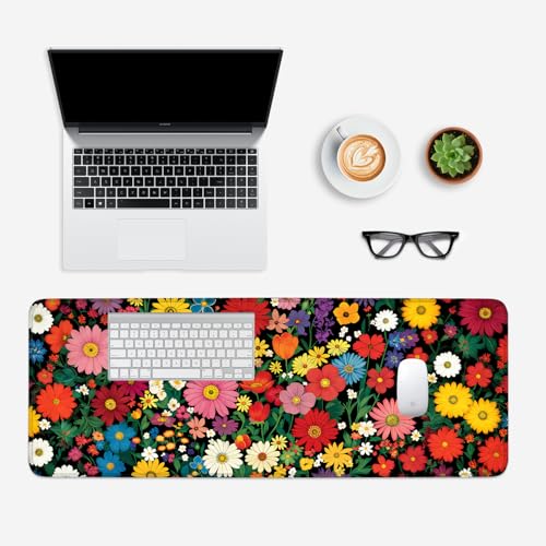 Mouse Pad, Large Anti-Slip with Stitched Edges Desk Mat Desktop Laptop Computer Desk Keyboard Mat,Table Protector Blotter Mat (Flower, 31.5" x 11.8") - color: Flower, size: 31.5" x 11.8"