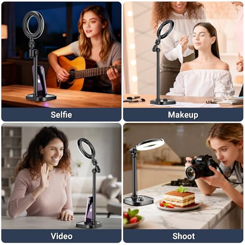 Ring Light for Desk, Portable Streaming Lights for Video Recording, 5’’ Halo Lighting with Stand for Selfie, Travel, Meetings, Makeup, Content Creators, Photography