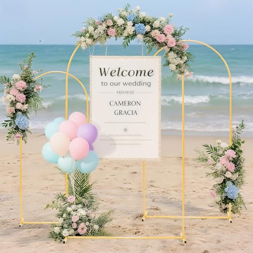 Toodour Arch Backdrop Stand 7.2FT, 6.6FT, 6FT Set of 3 Gold Metal Wedding Balloon Arch Stand for Birthday Anniversary Graduation Ceremony Opening Ceremonies Christmas New Year Garden Decorations - size: 7.2FT,6.6FT,6FT