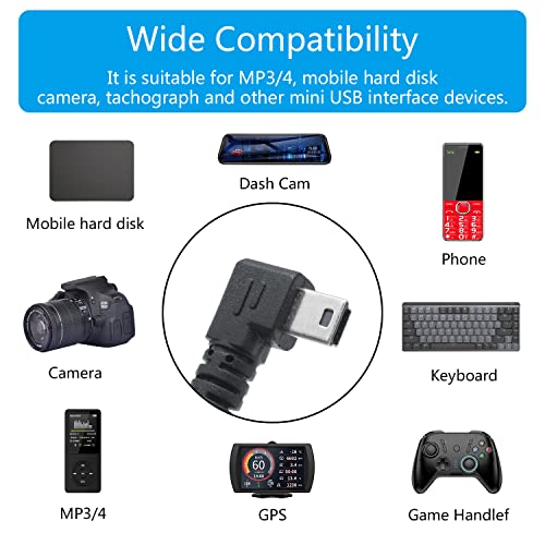 Short Mini USB Charging Cable 9inch, 90 Degree USB 2.0 A Male to Mini USB Right Angle Male Data Sync and Charge Cable, for Dash Cam, DigitalCamera, Hard Drive, MP3 Player, Phone (2Pcs) - style: 2Pcs Mini USB - Right Angle