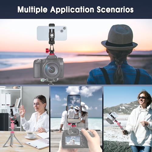 Manbily Phone Tripod Mount, Metal Smartphone Mount Adapter Camera Hot Shoe Mount, 360° Swivel 180° Flip Adjustable Phone Holder for Microphone LED Light(SP-09