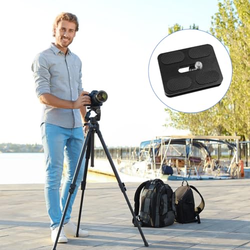 2 Pcs PU50 Tripod Quick Release Plate + 2 Pcs 1/4-3/8 Inch Screw, 50mm*38mm Camera Plates Mount with 1/4''-20 Screw, Compatible with Manfrotto Arca Swiss Benro QR Plate for DSLR Camera - size: 50 mm x 38 mm