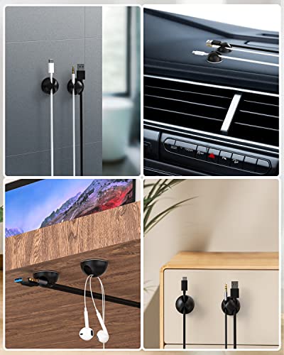 Cable Holder Cable Clips, 14 Packs Multi-Purpose Cable Management Cable Organiser Set for Desk, Audio Cable, Power Cord, USB Charging Cable (Black-14pcs)