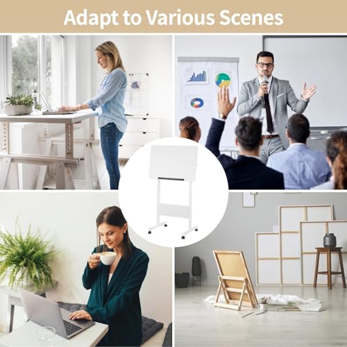 Mobile Podium, Adjustable Standing Desk with Caster Wheels, Adjustable Height 360° Swivel Desktop, Versatile Podium Laptop Desk Stand Up Desk Easel Presentation Lectern (White) - color: White