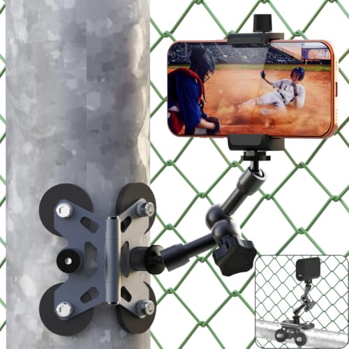 Magnetic Cell Phone Fence Mount for Universal Compatibility with Mevo Start, iPhone, GoPro & Action Cameras, Adjustable Arm with 360 Movement, Secure Magnetic Grip (Charcoal) - color: Charcoal