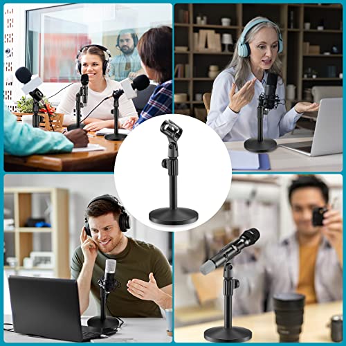 Hoteam 4 Pcs Desktop Mic Stand Adjustable tabletop Mic Stand microphone desk stands with 5/8" Male to 3/8" Female Screw Metal Round Base for Table Desk Interviews, Black