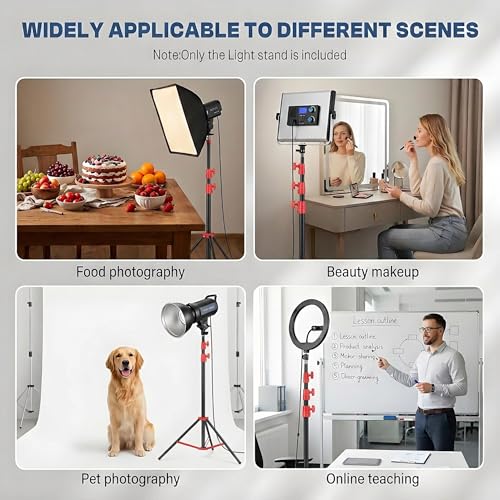 SH Light Stand Photography, 9.1ft/280cm Air Cushioned Studio Light Stand, Heavy Duty Metal Photo Video Tripod Stand with 1/4" to 3/8" Screw for Strobe, Camera, Ring Light, Softbox, Max Load 22lb/10kg - color: Red