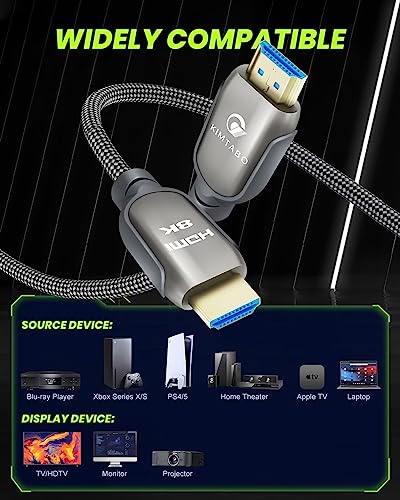 Certified HDMI 2.1 Cable 3ft, Ultra High Speed HDMI Cable, 4K HD 120Hz 144Hz 2K 240Hz 8K HDMI Cable 48Gbps, eARC HDCP 2.2&2.3 HDR 10+ Dolby Compatible with PS5/Xbox Series X/Smart TV 4K - color: Grey, size: 3.3 feet 8K