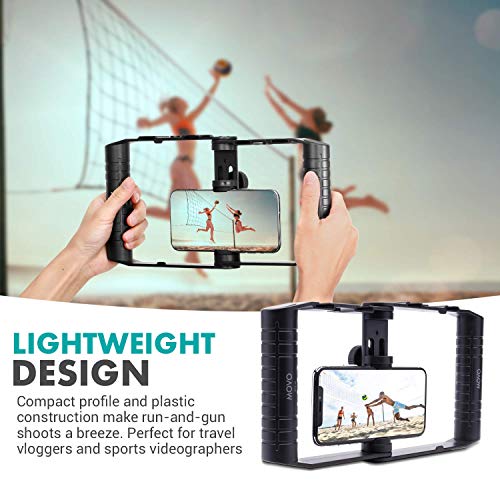 Movo SPR-20 Foldable Smartphone Video Rig Cage with Cold Shoe Mounts for Microphone or LED Light - Vlogging Mount Compatible with iPhone, Android - Smartphone Video Stabilizer Grip - Filming Equipment