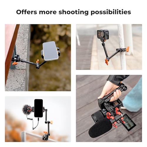 K&F CONCEPT 9.8" Magic Arm Clamp Kit with 1/4" & 3/8" Thread Screw 360° Ball Heads Articulating Magic Arm with Tripod Mount Adapter for Gopro/LED Lights/Monitor/Flash/Microphone/DSLR Camera - style: 9.8" with Adapter