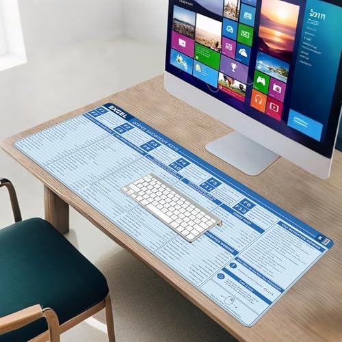 Baziabbo Office Desk Mat, Excel Cheat Sheet Keyboard Mat, Excel Shortcut Desk Pads,Non-Slip Excel Mousepad with Stitched Edges for Computer (Sheet Blue) - color: Sheet Blue