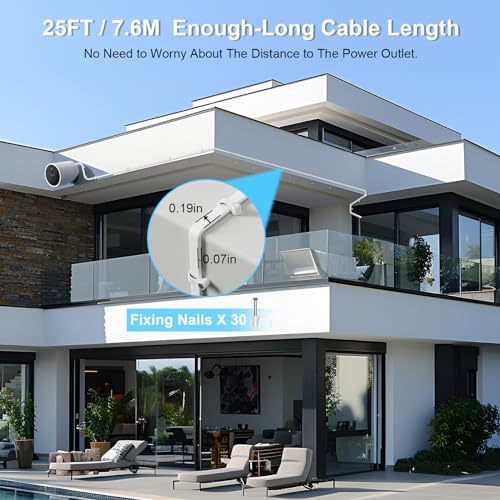 Newding Power Cable Compatible with Simplisafe Outdoor Security Camera, All Weather Conditions Continuously Charge, IP65 Weatherproof Interface, 25FT Charging Cord White