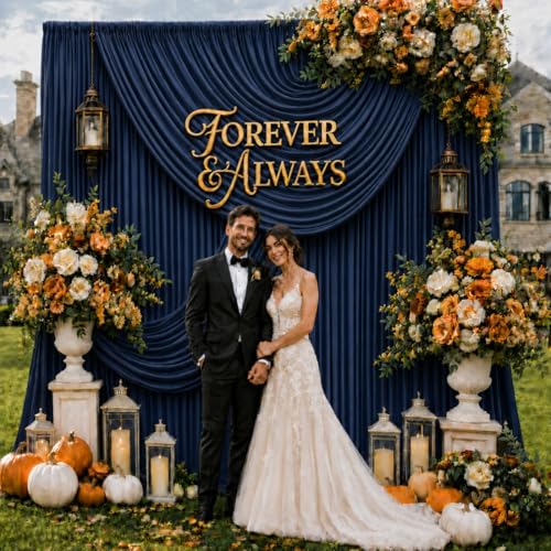 50ft x 12ft Navy Blue Backdrop Curtains, Wrinkle Free Thick Fabric Polyester Curtains Backdrop Drapes Cover for Parties Wedding Birthday Photography Background, 10 Panels 5ft x 12ft - color: Navy blue, size: 50FT(W) x 12FT(H)