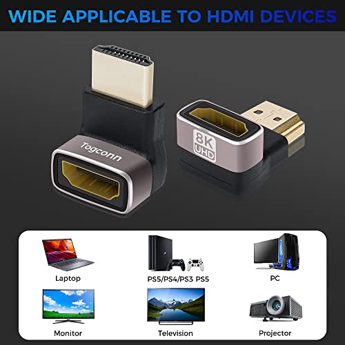 8K 90 Degree HDMI 2.1 Adapter 4 Pack, (Up and Down) Right Angle HDMI Male to Female HDMI L-Shaped Connector Extender Support 8K@60Hz,4K@120Hz for Google Chrome Cast, Roku Stick, Wall TV, Laptop and PC - color: (Up & Down) 90 Degree HDMI Male to Female, si