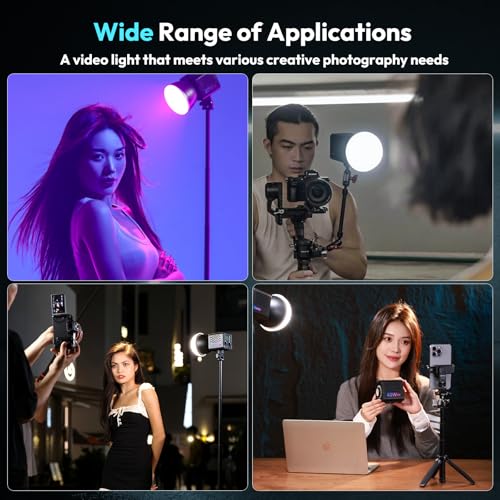 ULANZI 40W Pro RGB Portable LED Video Light w DC Power Adapter, 3400mAh Build-in Battery Metal Mini Adjustable Color Temperature COB Continuous Output Lighting Handheld Spotlight 2500K-6500K for Video