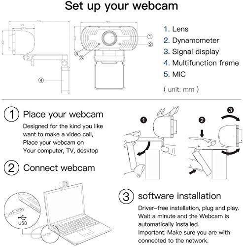 Anivia Upgraded 1080P HD Webcam with Microphone, Web Camera, USB Camera for Computer Plug and Play, 30FPS, for Meetings Video Calls Compatible with Desktop Laptop