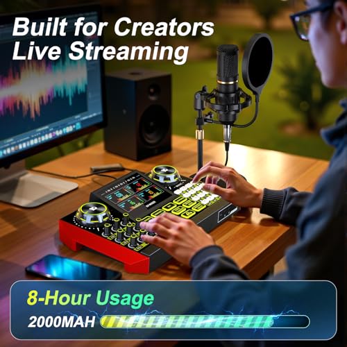 Podcast Microphone Bundle with Live Sound Card Audio Mixer, Podcast Equipment Bundle Sound Board with 3.5mm Condenser Microphone for Pc/Phone Live Streaming Singing Gaming,Voice Changer, Denoise - color: Black Mic+G9 Audio mixer