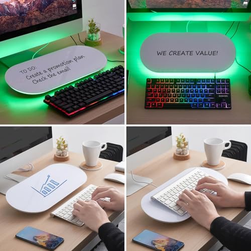 TSJ OFFICE Glass Desktop Whiteboard - 17 X 7 Inches Small Dry Erase Board with Green Light, Glass White Board Surface Notepad with 1 Drawer, Desk Organizers for Office, Home, School Supplies - color: Green Light (White Glass)