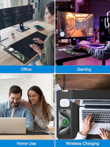 TopMade Mouse Pad with 15W Fast Wireless Charging, 31.5"x11.81" XL Large Gaming Waterproof Desk Pad with Ultra-Smooth Surface, Non-Slip Base, Classic Black Computer Desk Mat for MacBook, PC, Laptop - color: Black-31.5"x11.8"
