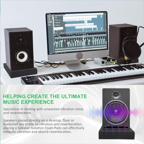 JBER 2 Pack Acoustic Isolation Pads, Studio Monitor Speaker Isolation Foam Pads, High Density Acoustic Foam Suitable for 5 Inch Speakers for Sound Improvement Prevent Vibrations (11 * 7.5 * 1.6") - size: MEDIUM for 5" MONITOR