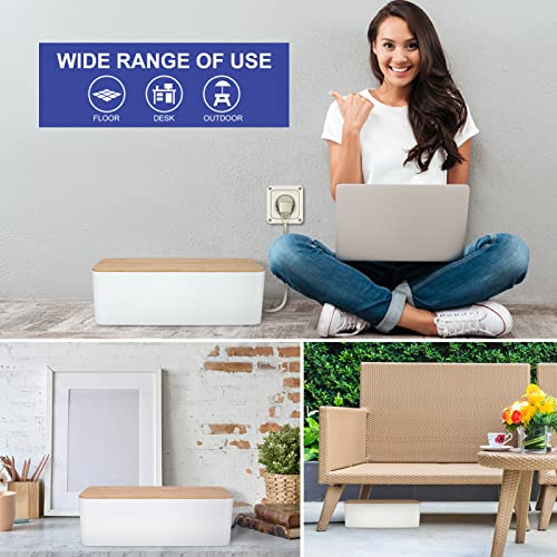 Cable Management Box - Wooden Style Cord Organizer Box to Hide Wires & Power Strips | Desk Computer Cable Organizer Box | Safe ABS Material | 12.6" (L) x 5.3" (W) 4.9" (H) | for Home & Office - White - size: Medium