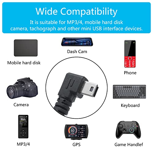 Short Mini USB Charging Cable 9inch, Right Angle Mini USB Male to USB 2.0 Type A Male Data Sync and Charge Cable, for Dash Cam, DigitalCamera, Hard Drive, MP3 Player, Phone (2Pcs) - style: 2Pcs Mini USB - Right Angle