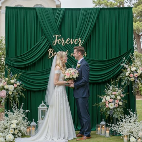 10ftx12ft Wrinkle Free Hunter Green Backdrop Curtain, 2 Panels 12FT Height Wedding Backdrop Drapes, Silky Polyester Back Drop Cloth for Birthday Photography Background Party Backdrop Draping - color: Hunter Green, size: (W)5ft x (H)12ft (2 Panel)