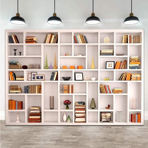 CGXINS White Bookshelf Office Backdrop Photo Backdrop Video Conference Zoom Backdrop Home Office Decoration Banner Polyester Company Video Conference Background (8X6 FT) - size: 8X6 FT