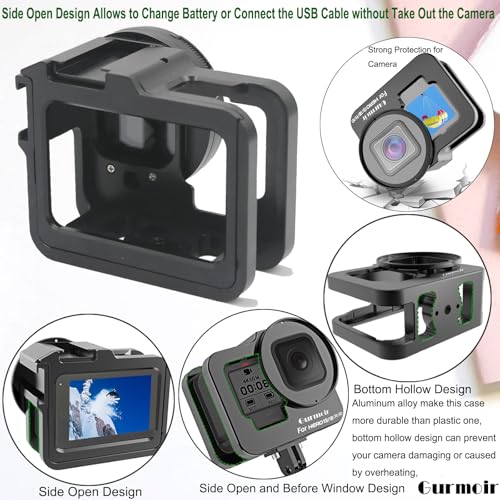 Metal Protective Case for Go Pro Hero 13/12/11/10/9 Black, Upgraded Aluminum Alloy Back Door Housing Frame Video Cage, with 2 Cold Shoe Mount and 52mm Filter