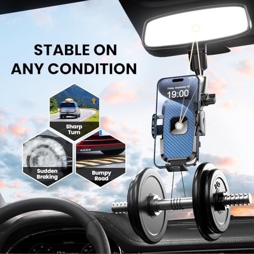 Rear View Mirror Phone Holder, 360° Rotating Car Phone Holder Mount Compatible with All 4-7 Inch iPhone and Android Cell Phones (Blue) - style: Blue