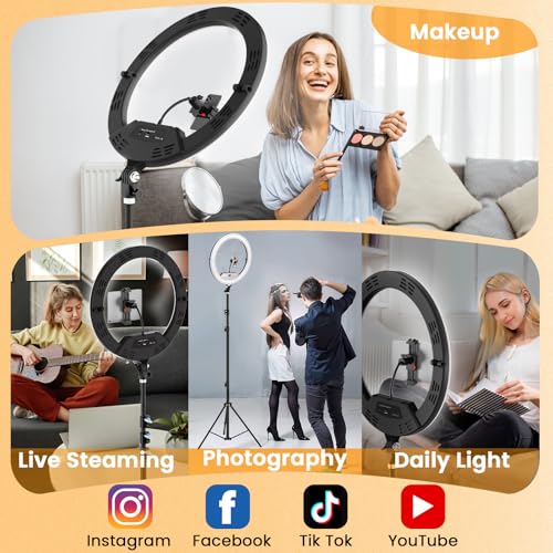 18" Large Ring Light with Stand, Upgraded Foldable LED Big Ringlight with 75" Tripod & Wheel Tray for Live Tattoo Makeup Video Recording Barber Photography - size: 18 INCH