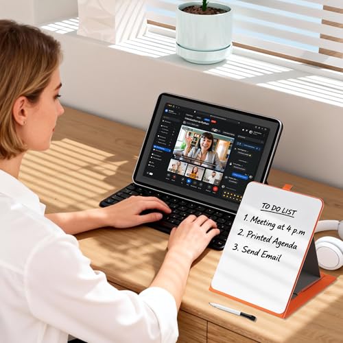 Glass Desktop Whiteboard with Reversable Stand, 12×9” Dry Erase White Board Easel with PU Cover Case, A4 Desk Notepad for Home Study Office, Back to School Supplies, Orange, 2026 - color: Orange Stand