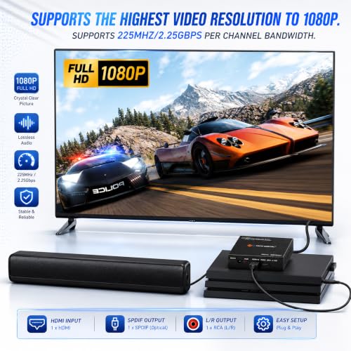 J-Tech Digital Premium Quality 4k HDMI to HDMI + Audio (SPDIF + RCA Stereo) Audio Extractor Converter (JTDAT5CH) - size: 4K 30 Hz